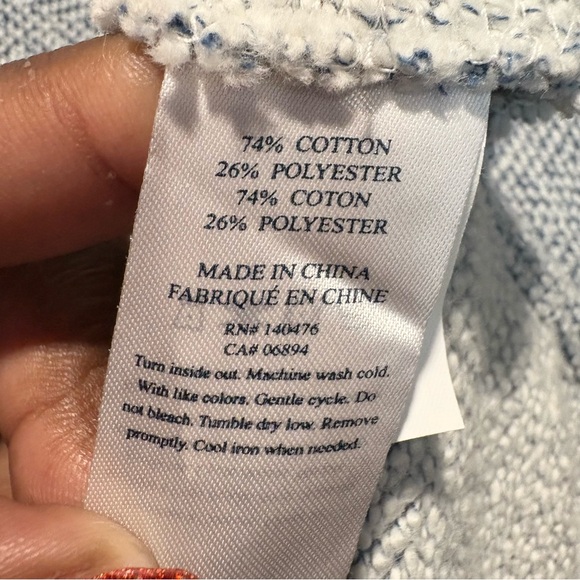 Faherty Beach Terry Hoodie Whitewater Blue Pocket Size L Lounge Cozy Casual - Picture 6 of 10